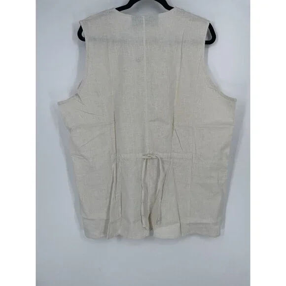 VTG 90s Linen Vest Beige Boho Layer Minimalist Lagenlook Cotton Mother of Pearl - Picture 4 of 8